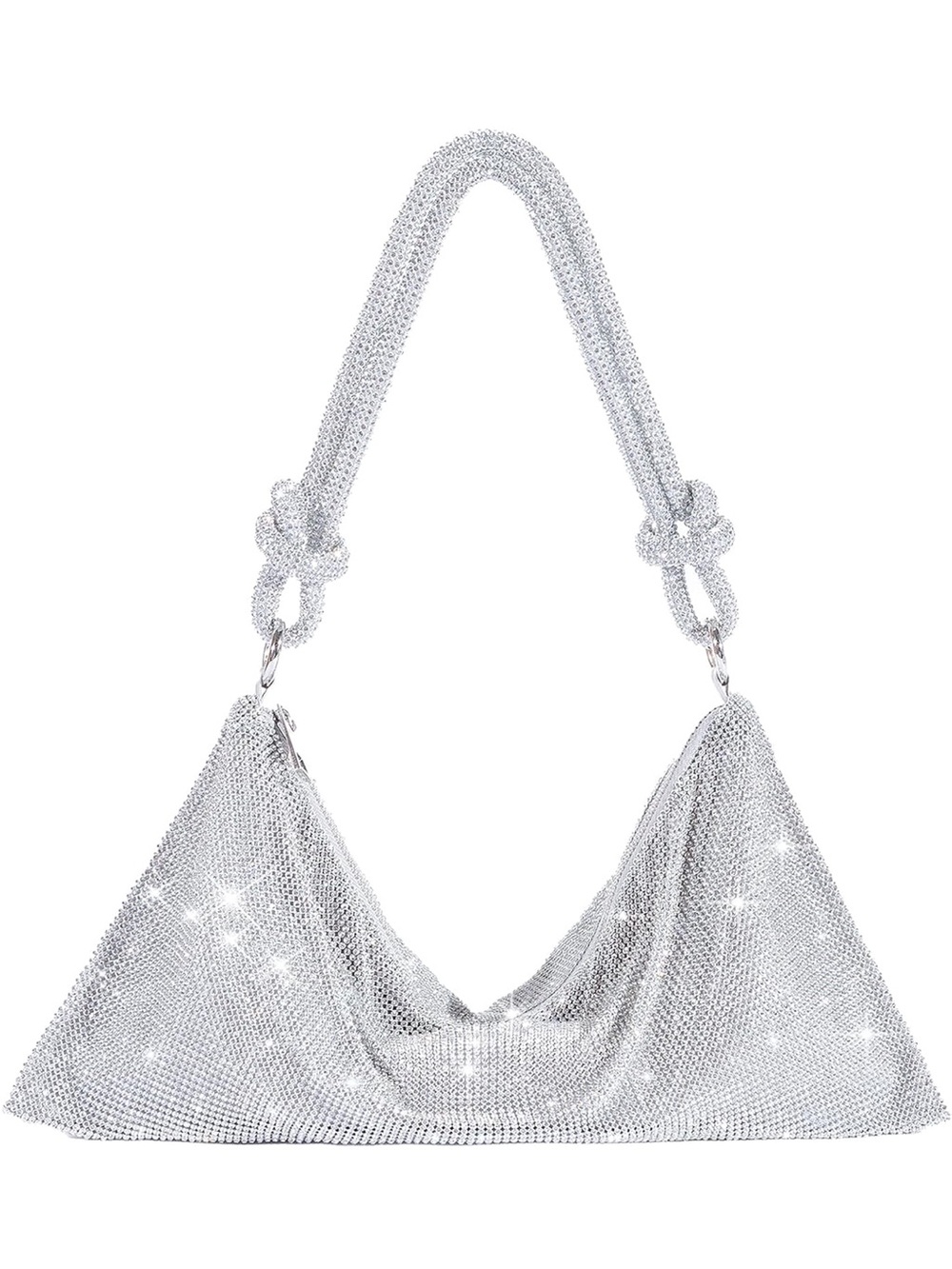 Silver Knotted Chain Crystal Shoulder Bag